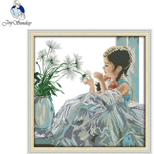 Joy sunday figure style The girl with flowers handcraft cotoon materials needed for cross stitching painting Pictures stitch