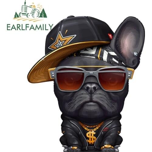 EARLFAMILY 13cm x 10.8cm for Black French Hip-Hop Bulldog Car Stickers Creative Decals Car Accessories Skateboard Scratch-Proof