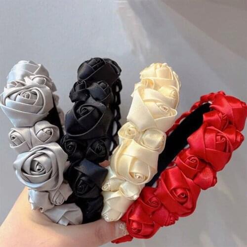 Rose Satin Headband Red Party Headwear 4 Colors Hair Accessories Elegant Bridal for Woman Wedding Party Headpieces