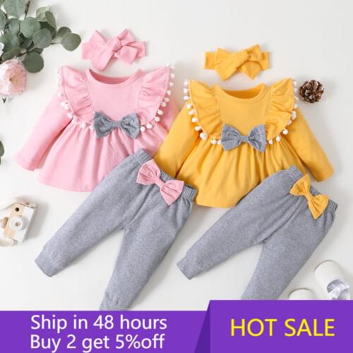 Newborn Baby Girl Clothes Set Toddler Girl Outfits Fashion Big Bow Top + Pants Whole Sale Kids Girls Clothes Outfits 3 Months