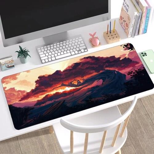 Animation Landscape Mousepad Natural Rubber Non-slip and Waterproof Large Mousepad Xxl Desk Decoration Table Mat for Csgo 90x40