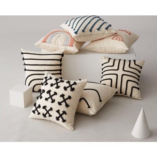 Fashion Rope Embroidered Canvas Pillowcase Sofa Seat Cushion Cover Home Office Car Creative Geometric Striped Decorative Pillows