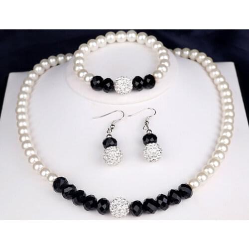 Fashion Simulated Pearls Necklace Earrings Bracelet Set Black Big Beads Jewelry Sets for Women Jewelry Party