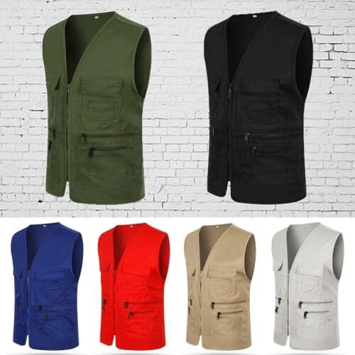 Men Sleeveless Vest Casual Multi-Pocket Jacket Outdoor Hunting Hiking Fishing Photographing Cameraman Waistcoat Coat