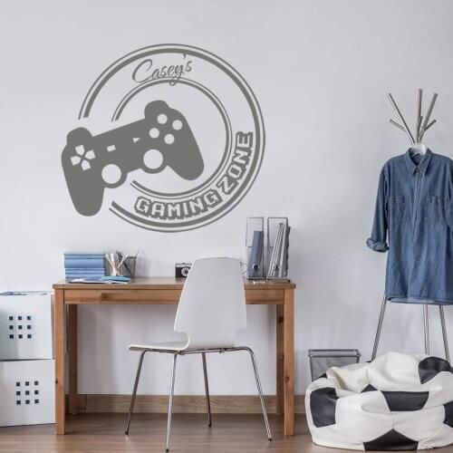 Custom Name Gaming Zone Wall Sticker Kids Room Personalized Name Video Game Wall Decal Bedroom Vinyl Home Decor