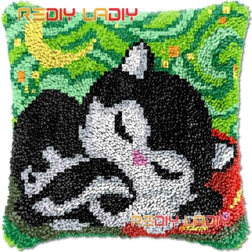 Latch Hook Cushion Cover Kitten Under The Moon Needlepoint Kits Chunky Acrylic Yarn Crocheting Pillow Case Arts & Crafts