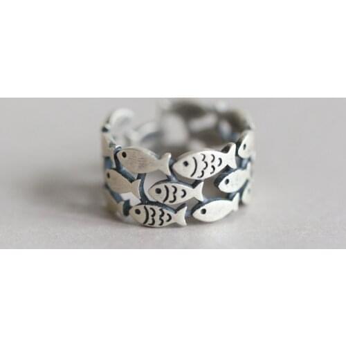 2018 New Three Layer Swimming Fish Rings Adjustable Hollow Silver Vintage Mulrilayer Ring Bague Femme for Women Girl L0350