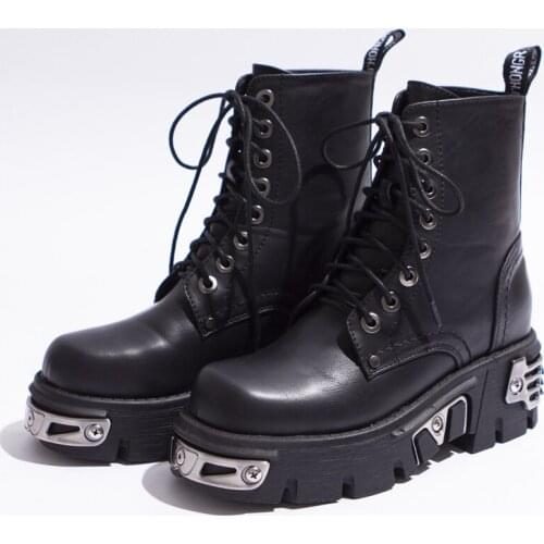 2020 New Metal Decor Black Punk Style Platform Women Ankle Boots Womens Motorcycle Boot Fashion Ladies Chunky Shoes Combat boot