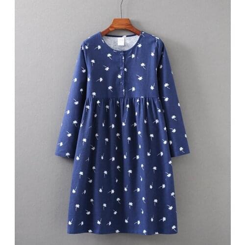Autumn women fashion loose multi-color print long sleeve sleep robe female trendy color flannel fabric nightgown