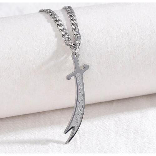 Customized Muslim Islam Knife Men Choker Necklace Jewelry Stainless Steel Arabic Pendant Necklaces For Women Nameplate Gift
