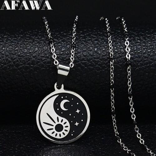 2021 Fashion Gossip Sun Moon and Stars Stainless Steel Necklaces Women/Men Black Enamel Necklace Chain Jewelry joyeria N1879S01
