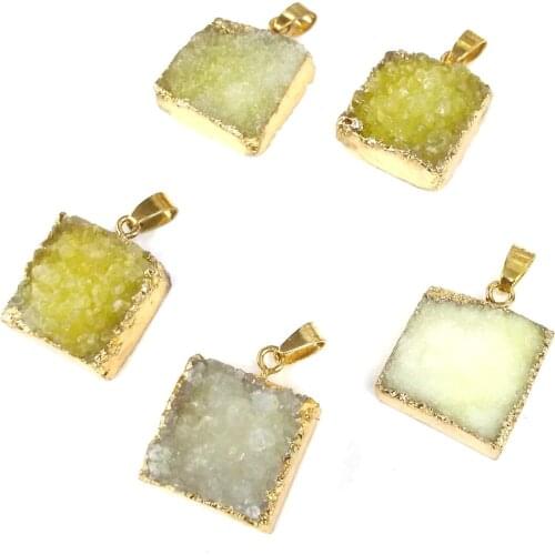 Natural crystal Square shape Stone Quartz Pendants charms for Necklaces making DIY Accessories Fit Necklaces Size 21x31mm