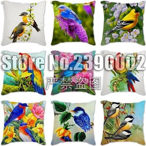 Parrots Cushion Cover Decor birds Flowers Feather Print Pillowcase for Sofa Home Super Soft Short Plush Pillow Case Home Decor