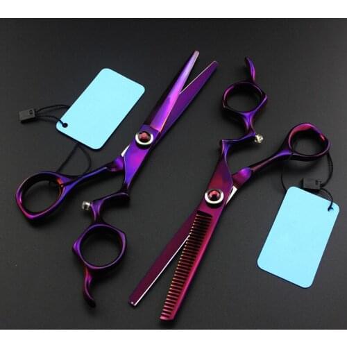Professional Japan 440c 6 '' purple gem hair scissors haircut cutting barber makas scissor thinning shears hairdressing scissors