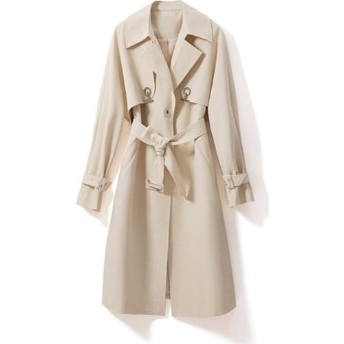 French Tie Long Trench Coat Simple and Elegant
