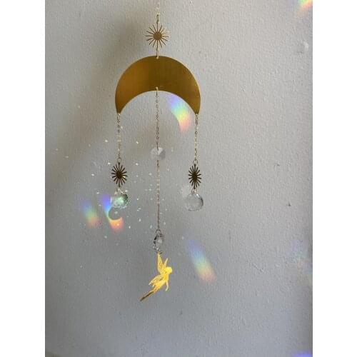 Handmade Sun Catcher Fairy Moon Sun Catchers Window Hanging Fengshui Carystal Witchy Boho Home Decoration Room Car Prisms Decor