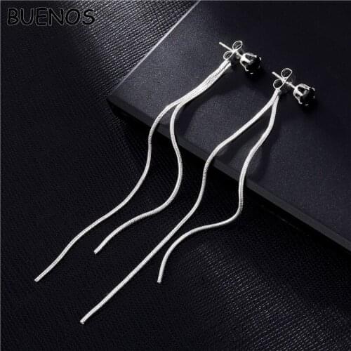 BUENOS New fashion Silver Plated Dangle Hanging Gem Stone Rhinestone Long Drop Earrings For Women Tassel Jewelry brincos bijoux