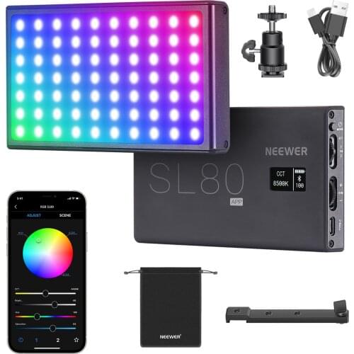 Neewer SL80-APP Pocket RGB Video Light with App Control, Rechargeable Battery, LED Video Light for YouTube, Vlog and Photography