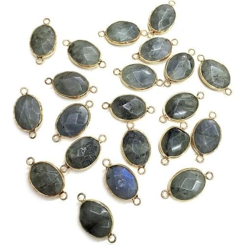 Flash Labradorites Egg-shaped Gold-plated Semi-precious Stone Connector For Jewelry Making Temperament Accessories Size 13x18mm