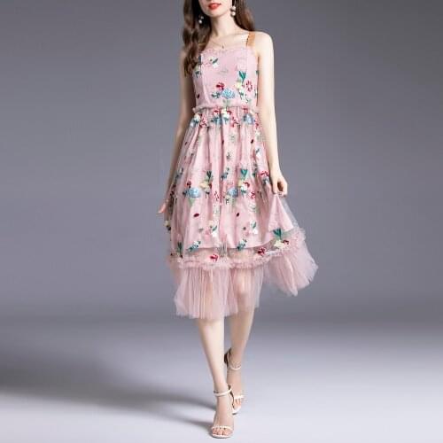 High-End Custom Patchwork Lace Long Dress 2021 New Summer Heavy Industry Embroidery Mesh Dress