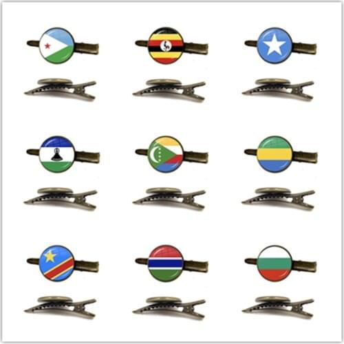 Djibouti,Uganda,Gambia,Congo,Gabon,Comoros,Lesotho,Somalia,Bulgaria National Flag Antique Bronze Tie Clip Jewelry For Women Men