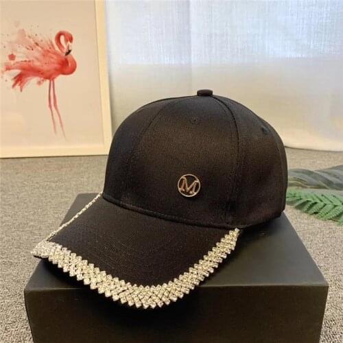 Hat for Women 2021 Summer New Brand M Letter Silk Satin Womens Baseball Cap Diamond-studded Adjustable Girl Caps