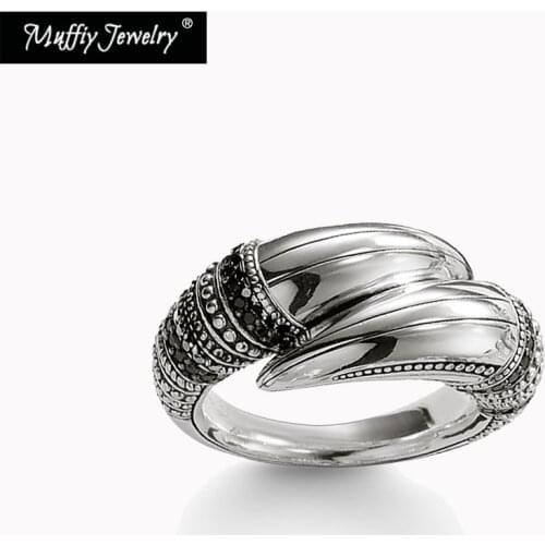 Ring Claw Vintage Design 925 Sterling Silver With Black Stones 2021 Brand New Fine Women Jewerly Europe Bijoux Gift for Men