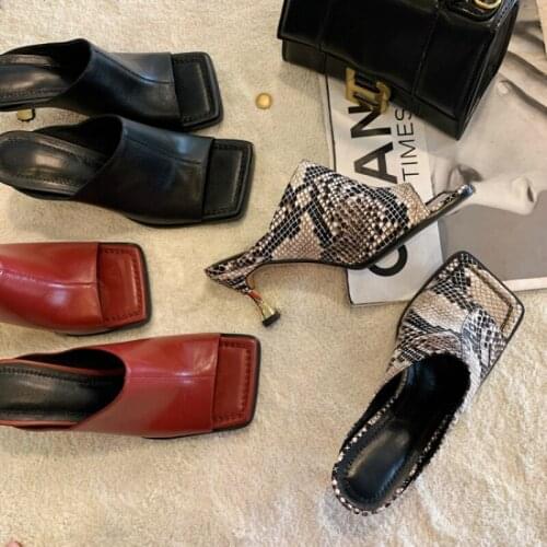 CIALISA Women Shoes Summer middle heel slipper restoring ancient ways half slipper female outside wear square head slipper