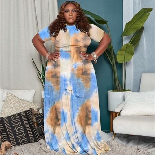 Plus Size Clothing Women Skirts Sets Wholesale Two Piece Set Plaid Crop Top with Elastic Waist Maxi Skirt Summer Dropshipping