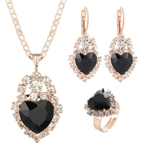 ZOSHI Love Heart Jewelry Sets Women Wedding Jewelry Set for Brides Gold-Color Zirconia Earring Pendant Necklace Ring Sets