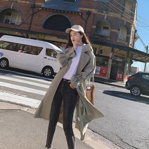 Womens Coat long 2021Spring Autumn New Windbreaker Coat Vintage Loose Overcoat With Belt Casual Korean Style Ladies Trench Coat
