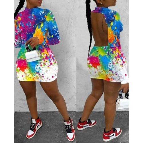 2020 Newest Arrival Female Floral Printed Mock Neck Long Sleeve Slim Dresses Women Fashion Dress Purplish Red/Orange/Dark Blue