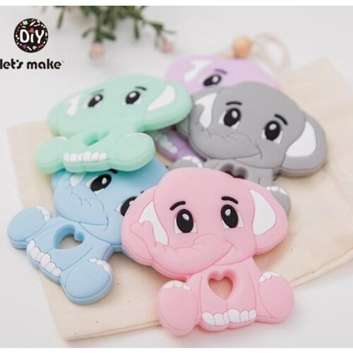 Lets Make 1pc/5pcs Silicone Teether Beads Elephant Mini Animal BPA Free Rodents Chewable Toys Baby Products Tiny Rod Pandents
