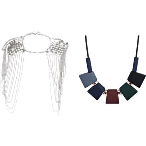 1 Pcs Body Link Epaulet Shoulder Chain Necklace Dangling Tassel & 1 Pcs WomenS Necklace Sweater Chain Choker Necklace