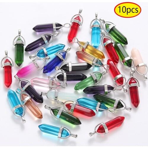 10pcs Bullet Shape Natural Stone Pendant Real Purple Crystal Men Women Chakra Gem Stone Quartz Pendants DIY necklace accessories