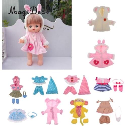 10 Patterns Lovely Clothes for Mellchan Baby Doll 9-11" Reborn Girl Doll Jumpsuit Jacket Coat Pants Dress Hairband Bag