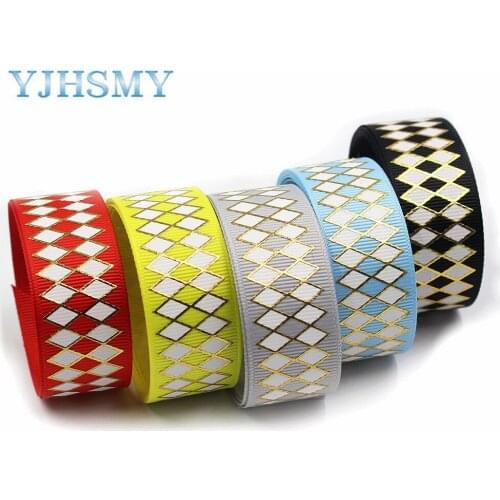 25MM,10Yard Geometric Bronzing Heat Transfer Printing Grosgrain Ribbon Bow Hat DIY Party Gift Packaging Material L-201103-1265