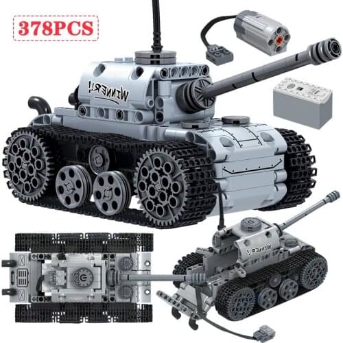 378pcs Military Electric Motor Tank Building Blocks WW2 Tank Track Army Soldier Figure Bricks Educational Toy For Boys