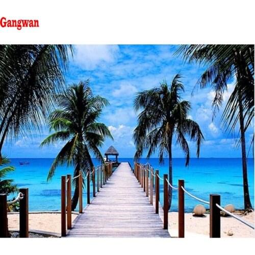 5D DIY Diamond Painting sea beach Landscape Full Square round Drill Diamond Mosaic Scenery diamond Embroidery sale Decoration Ho