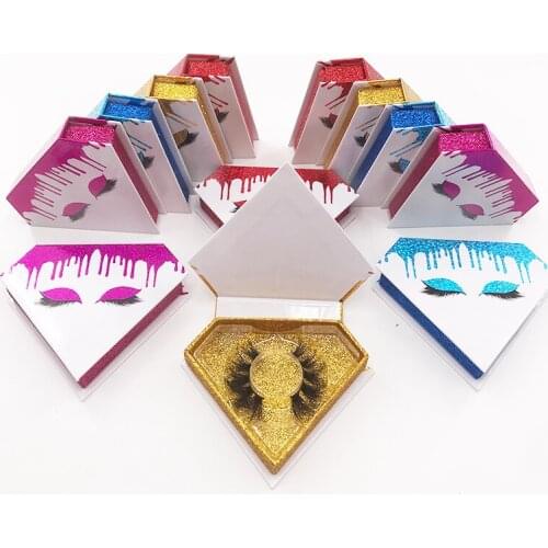 Glitter Eyelash Packaging Diamond Shape Marble Design Empty Magnetic Box