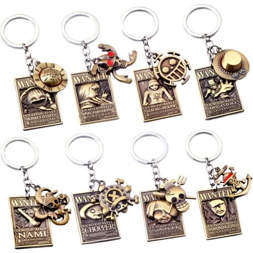 One Piece Wanted & Logo Luffy Roronoa Zoro Chopper Sanji Portgas D Ace Nami Nico Robin Trafalgar Law Alloy Keychain Key Chain