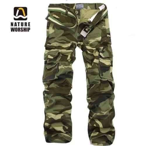 Natere Worship Outdoors Men Camping Hiking Camouflage Cargo Pants Plus Size Multi-pocket Overalls Trousers