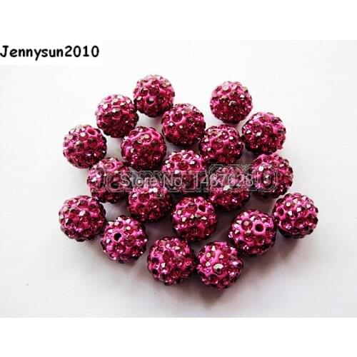 12mm Fuchsia Top Quality Czech Crystal Rhinestones Pave Clay Round Disco Ball Spacer Beads For Jewelry Crafts 100pcs / Pack