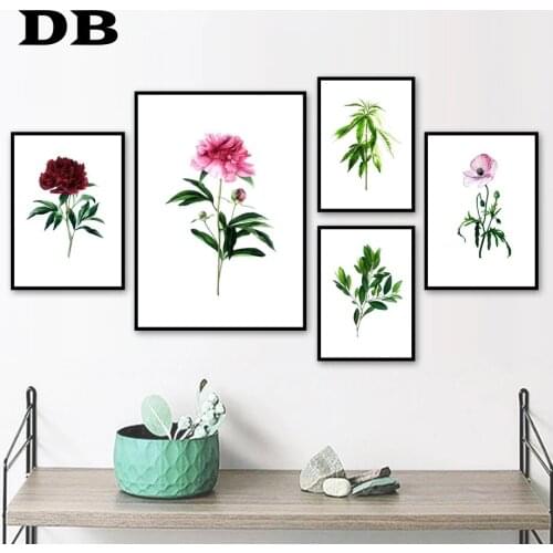 Flower Bloom peony Plant Leaf Nordic Posters And Prints Wall Art Canvas Painting Wall Pictures For Living Room Canvas Art Decor