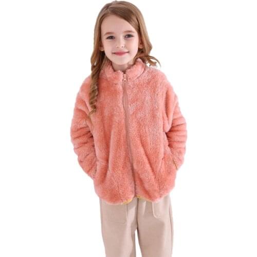 Flannel Coat For Girls Stand Collar Zipper Thicken Warm Jacket For Boy Spring Autumn Velvet Childrens Outerwear 1-10Y Clothing