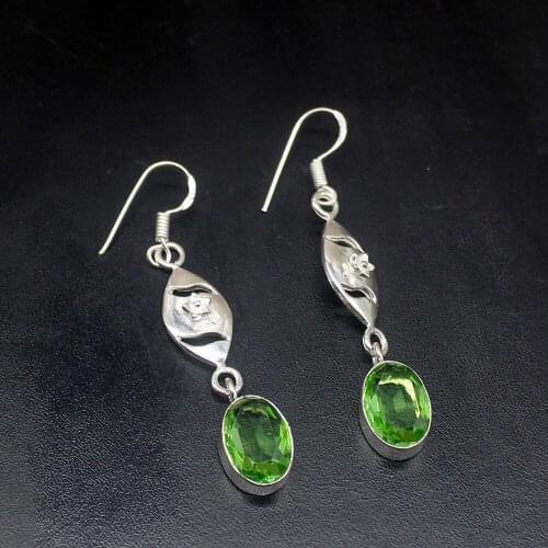 Gemstonefactory Big Promotion Unique 925 Silver Natural Green Peridot Sunny Women Ladies Gifts Dangle Drop Earrings 20211951