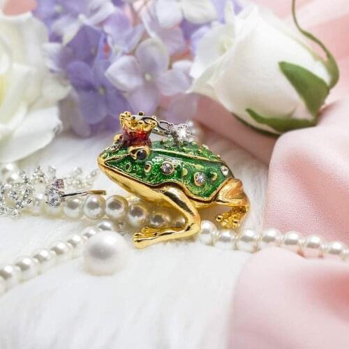 H&D Mini Metal Frog Trinket Box Hinged Hand-Painted Animal Figurine Collectible Ring Holder Home Decor Wedding Ladys Gift