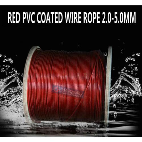 HQ RW01 RED PVC Plastic Coated Galvanized Steel Wire Rope Flexible Cable for Clothline Fence Trellis 2MM-5MM Dia