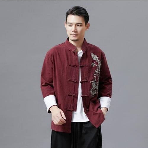 Chinese Traditional clothing long sleeve Embroidered dragon jacket for men oriental ethnic style male Tang suit Top