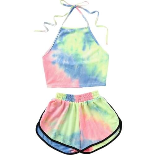 New Suits Fashion Sportwear Tie Dye Print Summer Short Clothing Sets Sleeveless Camisole + Shorts Womens Running Clothing Set